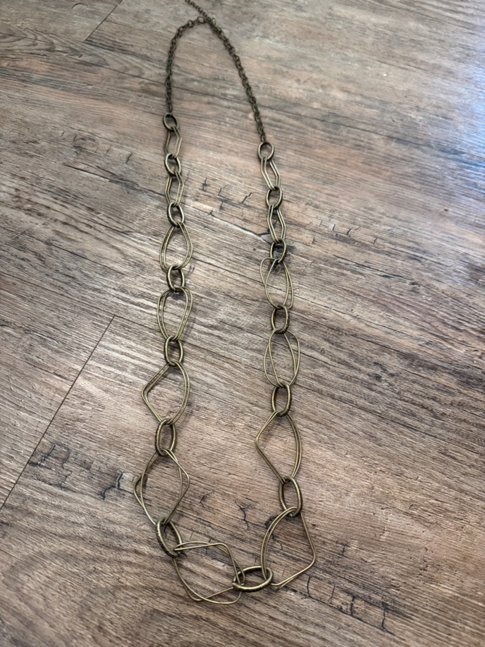 Long Irregular Open-Link Necklace in Antique Gold Tone